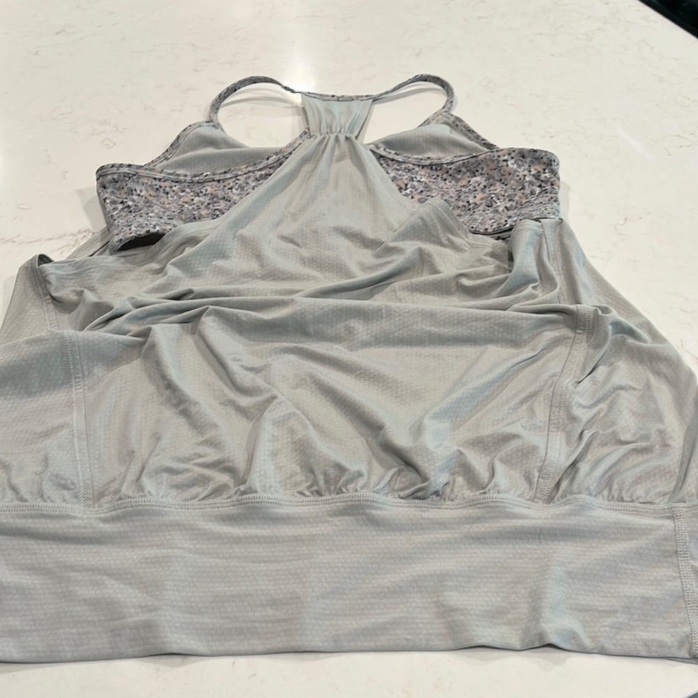 lululemon athletica Light Gray Racerback Tank with Patterned Shelf Bra